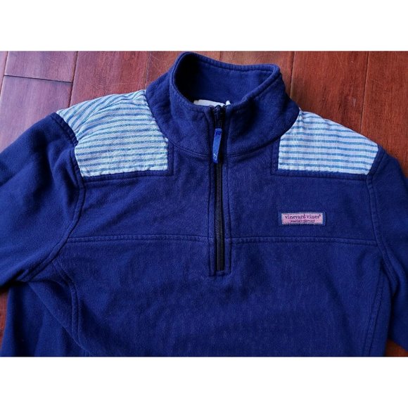 Vineyard Vines Womens Navy Blue & Stripe 1/4 Zip Pullover Shep Sweatshirt Small - Picture 3 of 12